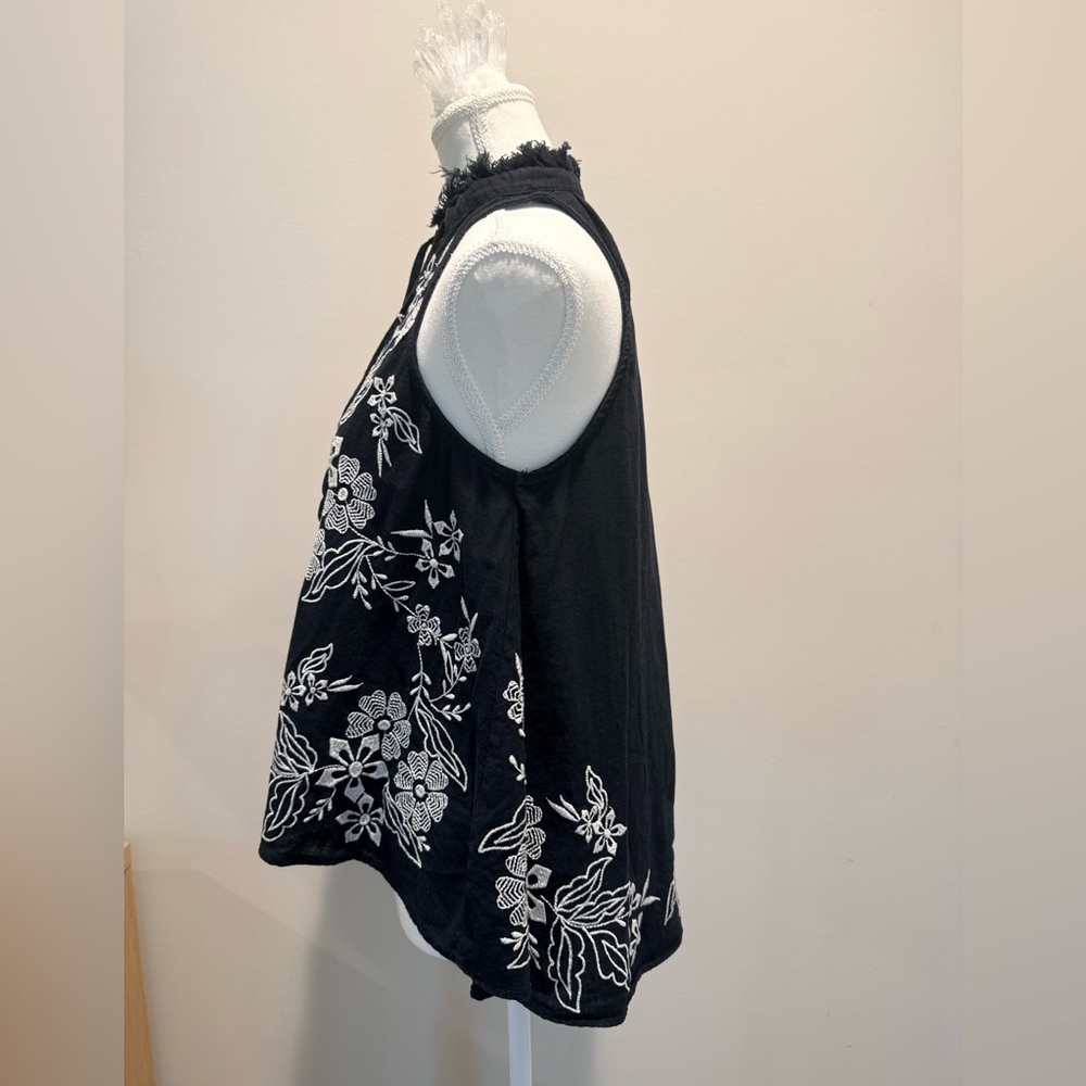Pilcro The Tavi Tank Black White Embroidered Linen Blend XS Oversized Boho - Picture 6 of 9